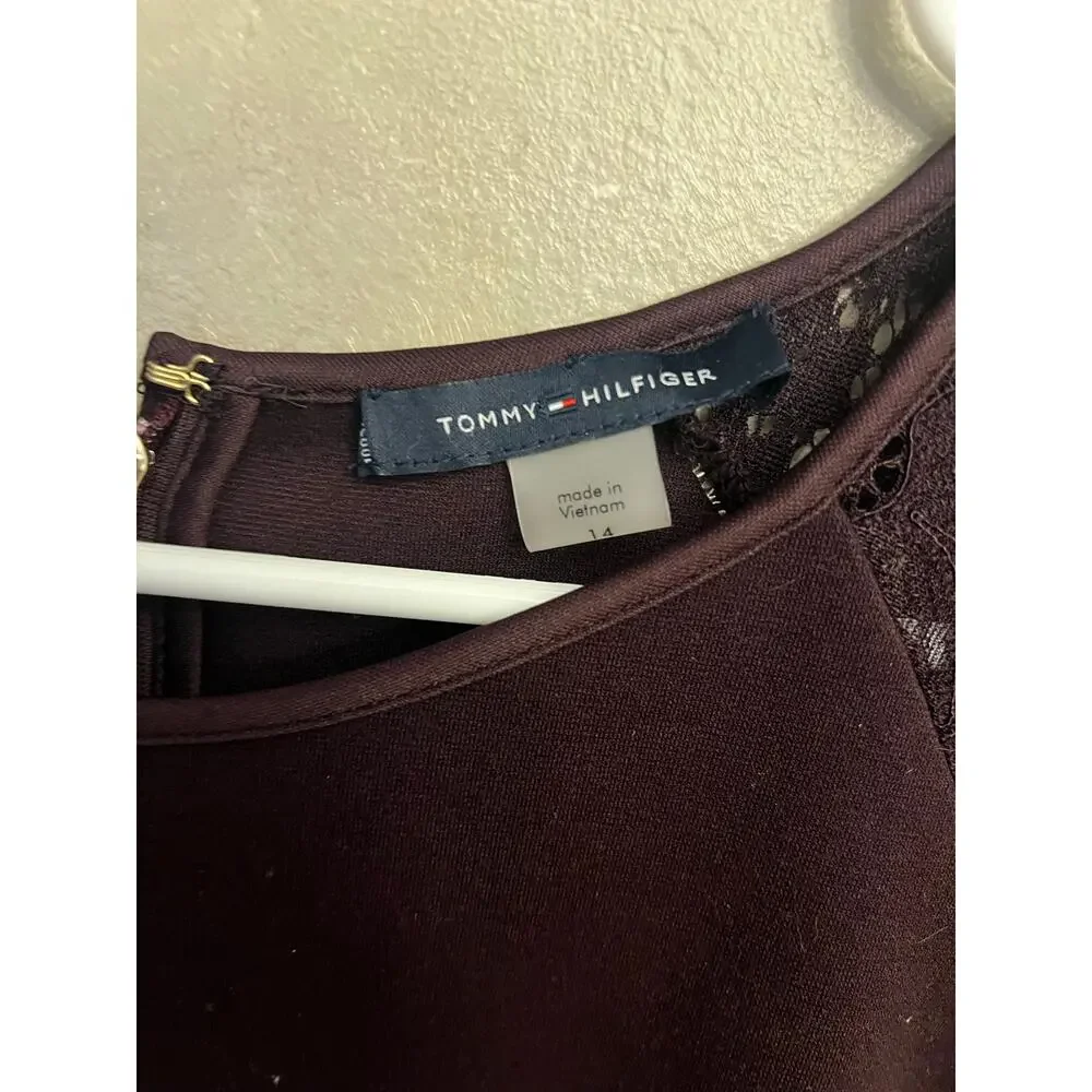 Tommy Hilfiger Burgundy Lace Long Sleeve Dress Size 14 - Picture 5 of 11